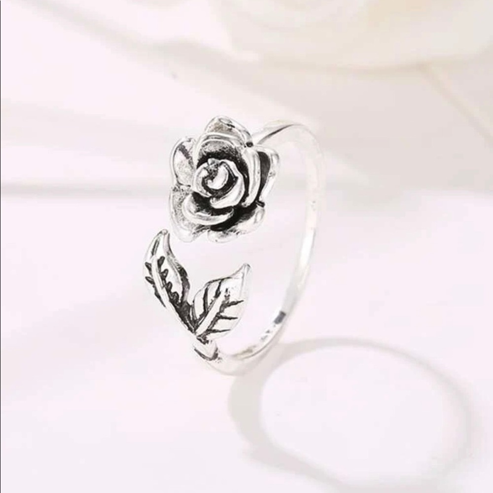 Silver Rose Flower Adjustable Ring - image 1